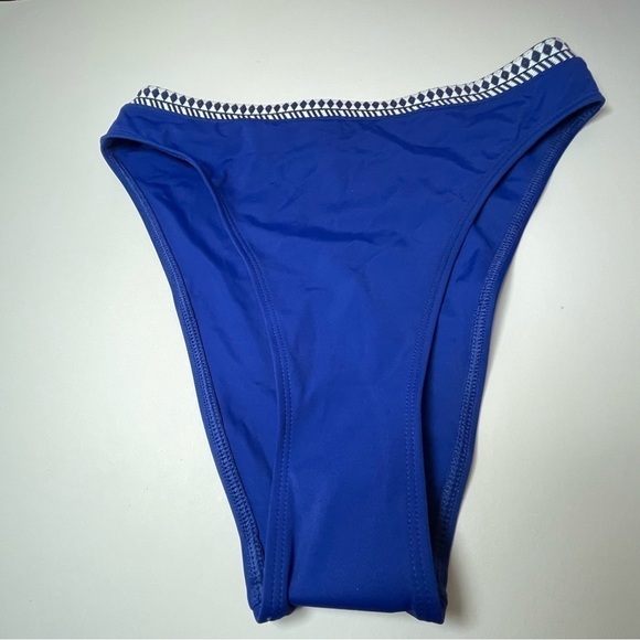 LEMLEM Lena High Leg Bikini Bottom M Diamond Jacquard Blue and White  $125 - Picture 3 of 10